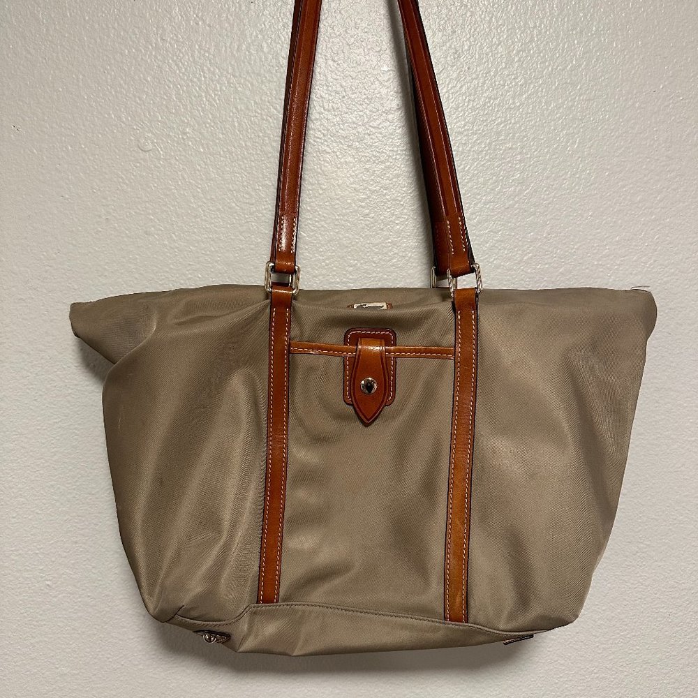 Dooney & Bourke Nylon and Leather Tan and Brown Tote Handbag